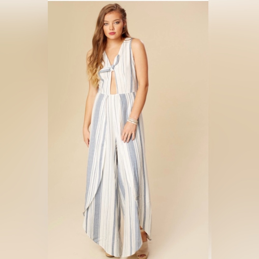 NWT- Alter’d State White and Grey/Blue Striped Jumpsuit